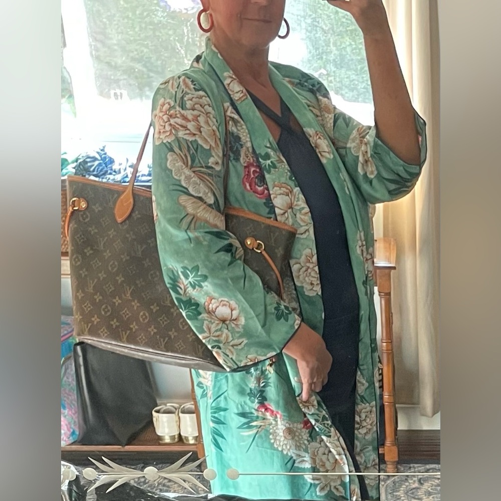 NWT Green Floral Kimono Sz L Bloggers Favorite dead stock
